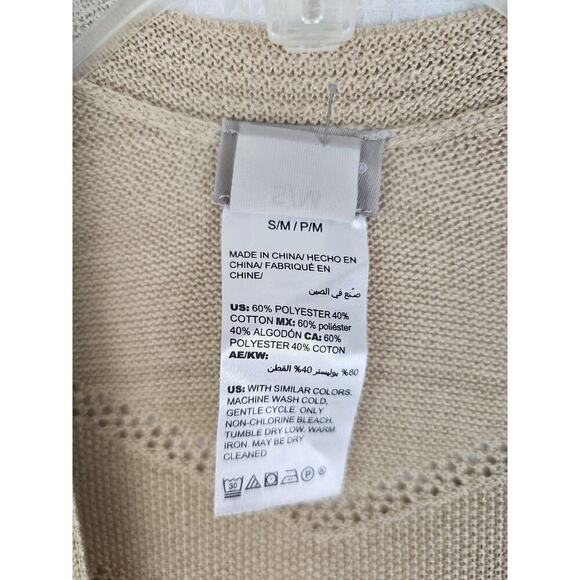 Chico's ~Woman S/M~ Beige/Tan Knit Short Sleeve Kimono Open Front Cotton Blend. - Picture 10 of 11